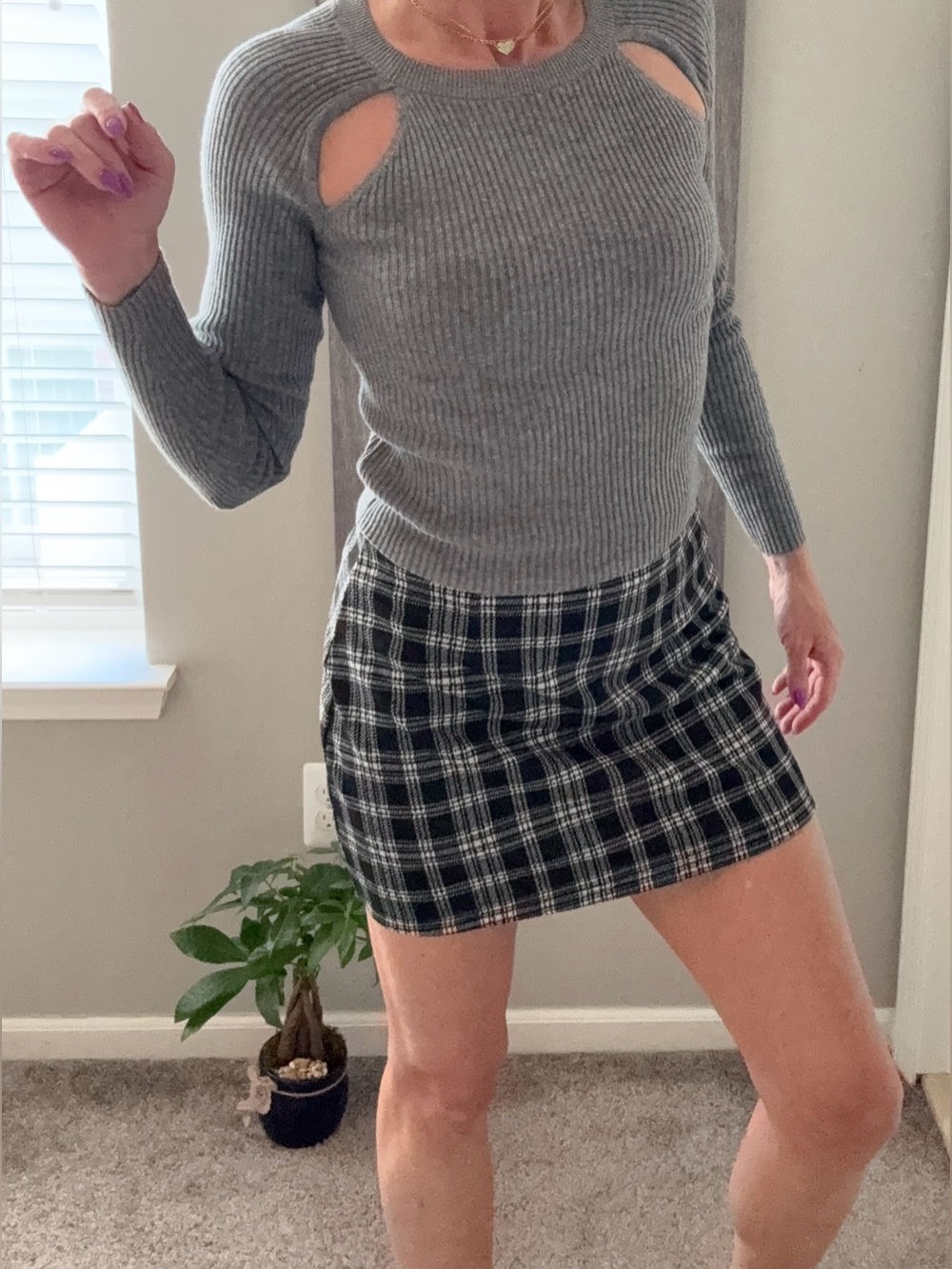 Old Navy Gray Ribbed Cutout Crewneck Sweater